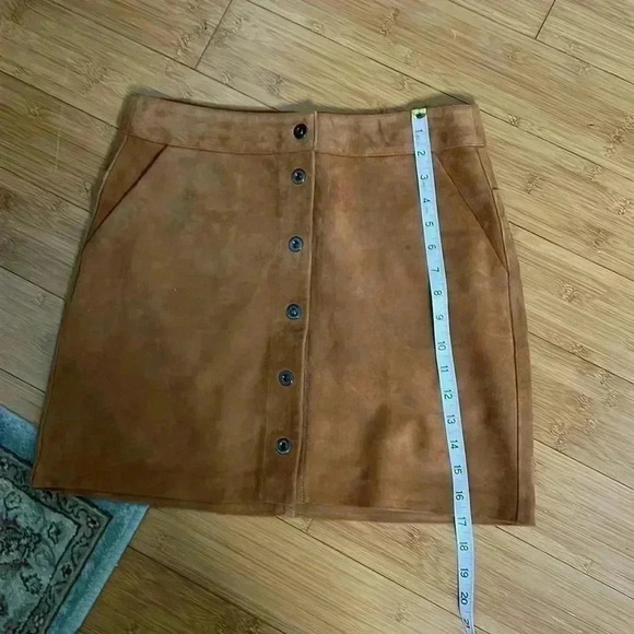 Frame Goat Leather Suede Mini Skirt Camel Snap sz 28 caramel O style LWLT0246 - Picture 9 of 10